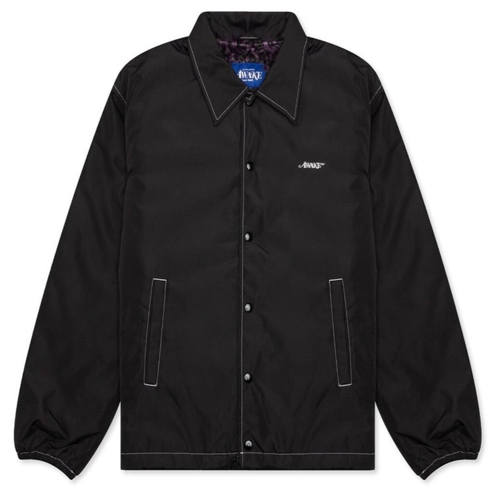 Awake NY Faux Fur Lined Coaches Jacket Black Contrast Stitch Large Mens
